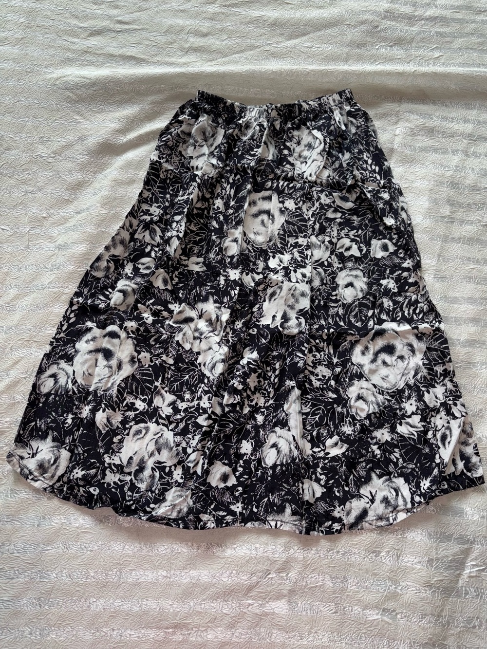 Black & White Floral A-Line Midi Skirt